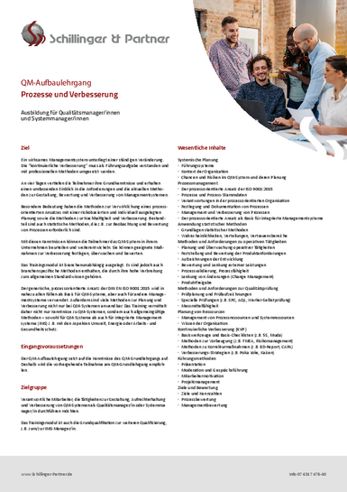 Informationen zum Qualitätsmanagement-Aufbaulehrgang von Schillinger & Partner