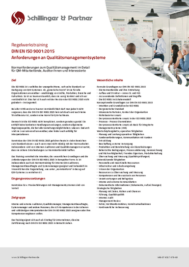 Fact Sheet zur Qualitätsmanagement ISO 9001 Schulung Nähere Informationen zur Qualitätsmanagement ISO 9001 Schulung