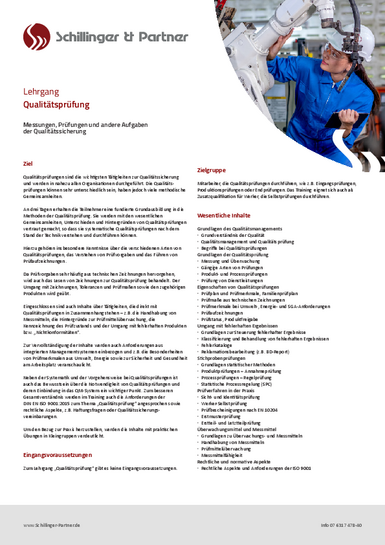 Fact Sheet zum Lehrgang Qualitätsprüfung Nähere Informationen zum Lehrgang Qualitätsprüfung