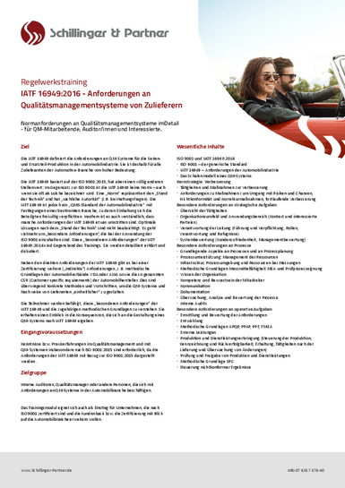 Fact Sheet zur IATF 16949 Schulung Nähere Informationen zur IATF 16949 Schulung