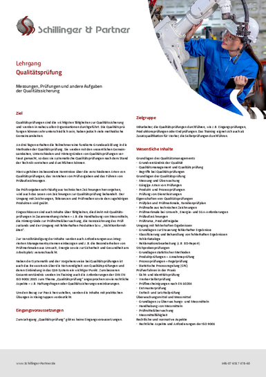 Informationen zum Lehrgang Qualitätsprüfung von Schillinger & Partner